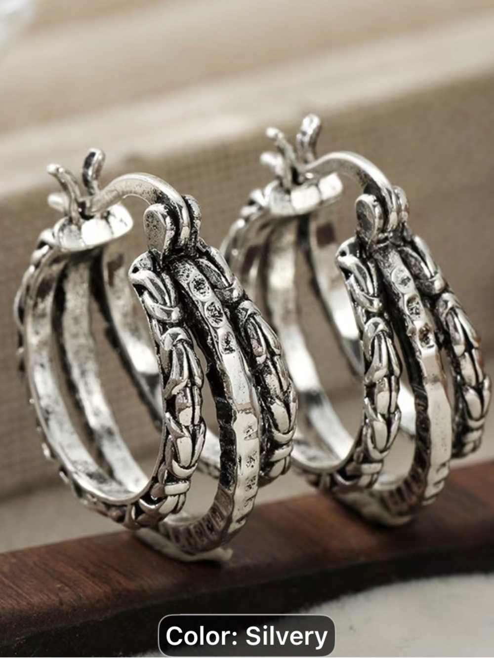 Silver Textured Hoop Earrings-retro Multi layered woven C-shaped Earclips
